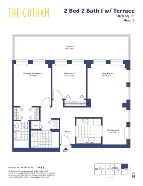 the gotham 2 bed 2 bath floor plan